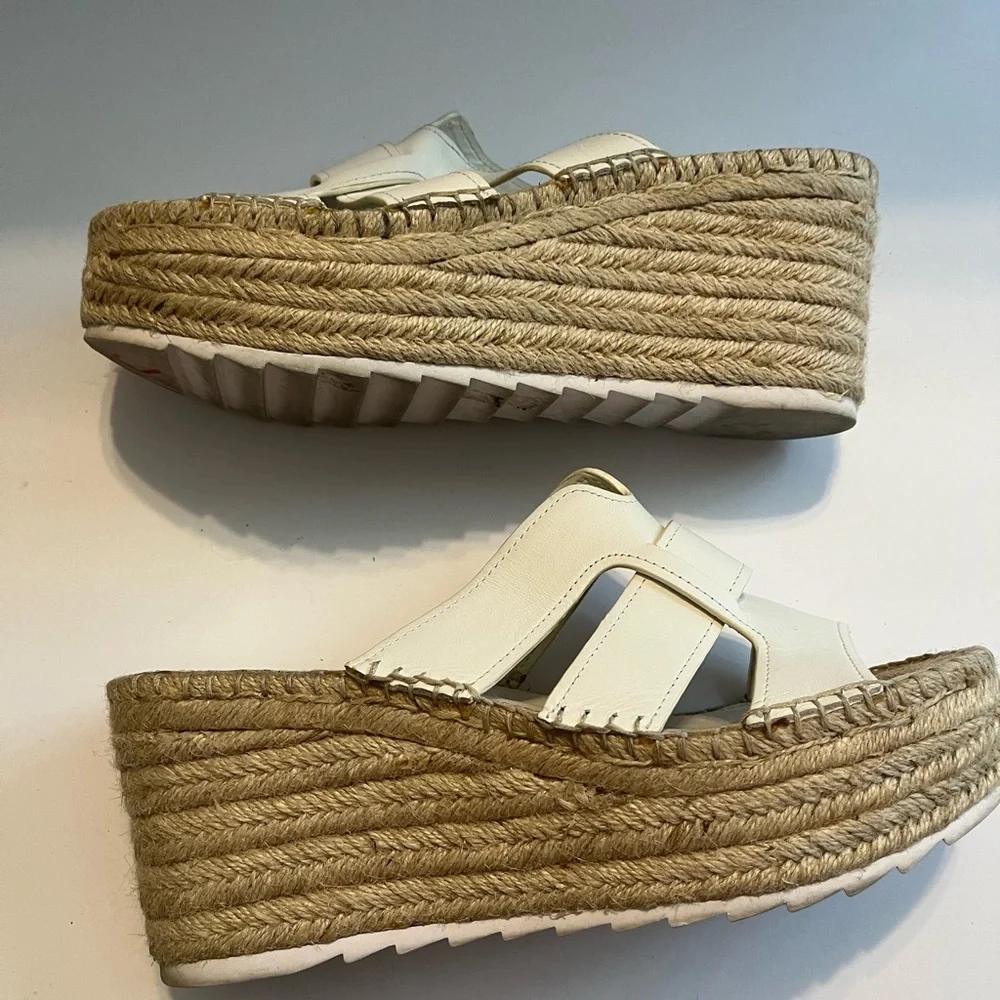 Marc Fisher Women's White Leather Robbyn Espadrille Wedge Sandals Size 7.5 - 8 - Picture 7 of 9